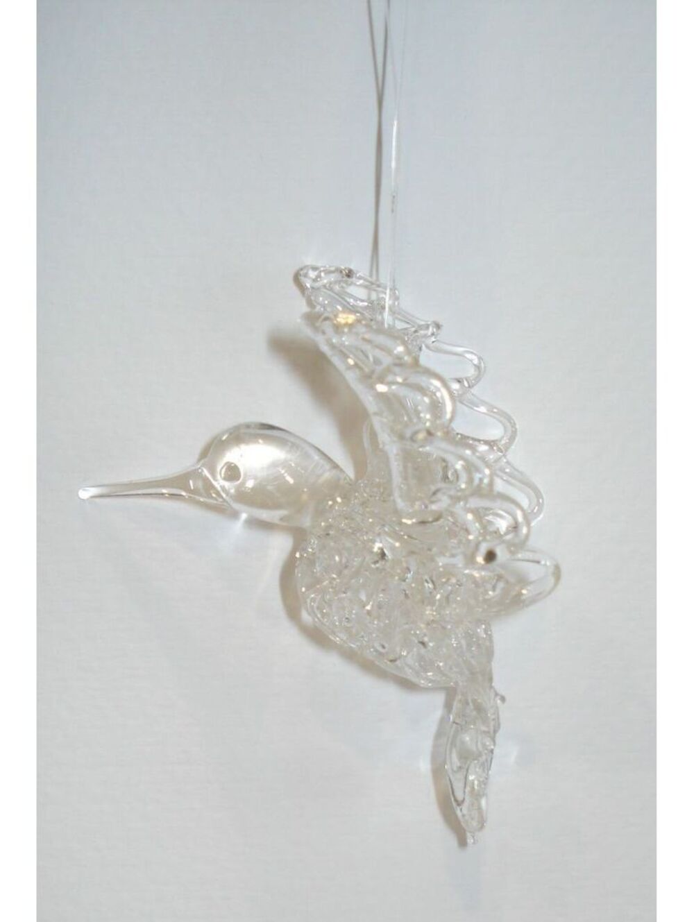 Vintage tiny handmade Blown Glass clear Hummingbird Ornament Suncatcher